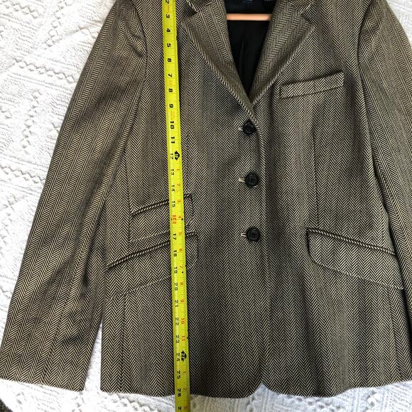 Chaps Herringbone Cotton Blazer Jacket 12 M/L Brown Textured Preppy Heritage - Picture 9 of 10